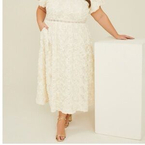 Arula ivory dress NWT 3-d fabric textured chiffon size 18-20; 2 xl, B